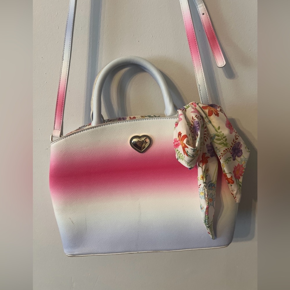 Betsey Johnson Gigi Triple Entry Scarf  Rainbow Fx Leather Satchel Shoulder Bag